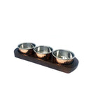 3 X COPPER BOWL 7CM WITH BASE CHUTNEY SET 25 CM RELISH RESTAURANT W/FREE SPOONS