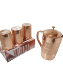 Pure Copper Indian Jug with 3 Tumbler Glass Set for Ancient Healing Water Drink