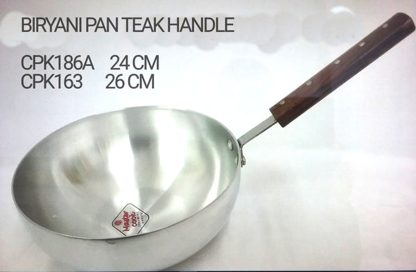 Deep Aluminium Biryani Pan with Wooden handle Restaurant Catering 24cm / 26cm