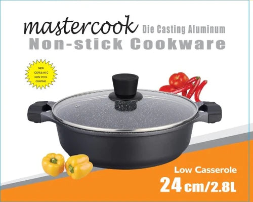 Die Cast Aluminium Induction Non Stick Low Casserole With Glass Lid Pot