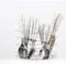 White 24PC Cutlery Dinner Set Stainless Steel Marble Effect Stand Rack Tea Spoons Fork