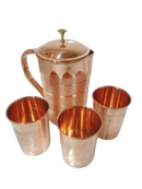 Pure Copper Indian Jug with 3 Tumbler Glass Set for Ancient Healing Water Drink