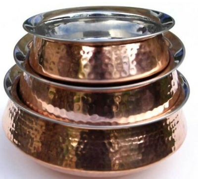 SET OF 3 Authentic Traditional Copper S/S Balti Dish Handi Dish Curry Dish 5" 6" 7"