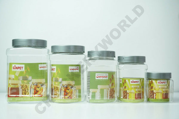 Square Plastic Jars Storage Containers Canisters SUNPET Screw Top PET Food