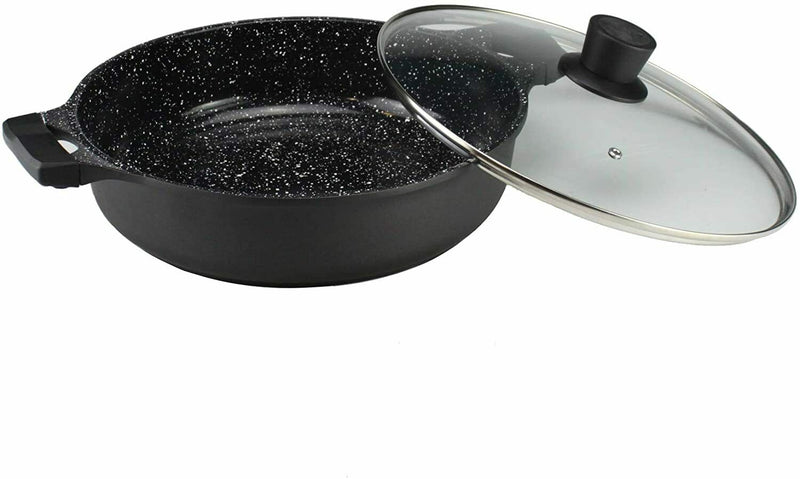 Die Cast Aluminium Induction Non Stick Low Casserole With Glass Lid Pot