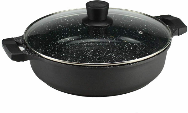 Die Cast Aluminium Induction Non Stick Low Casserole With Glass Lid Pot