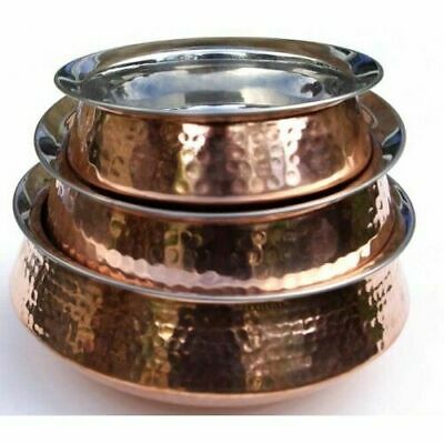7 inch Large Traditional Authentic Indian Hammered Copper Curry Balti Dish / Handi  SS
