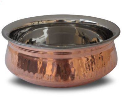 7 inch Large Traditional Authentic Indian Hammered Copper Curry Balti Dish / Handi  SS